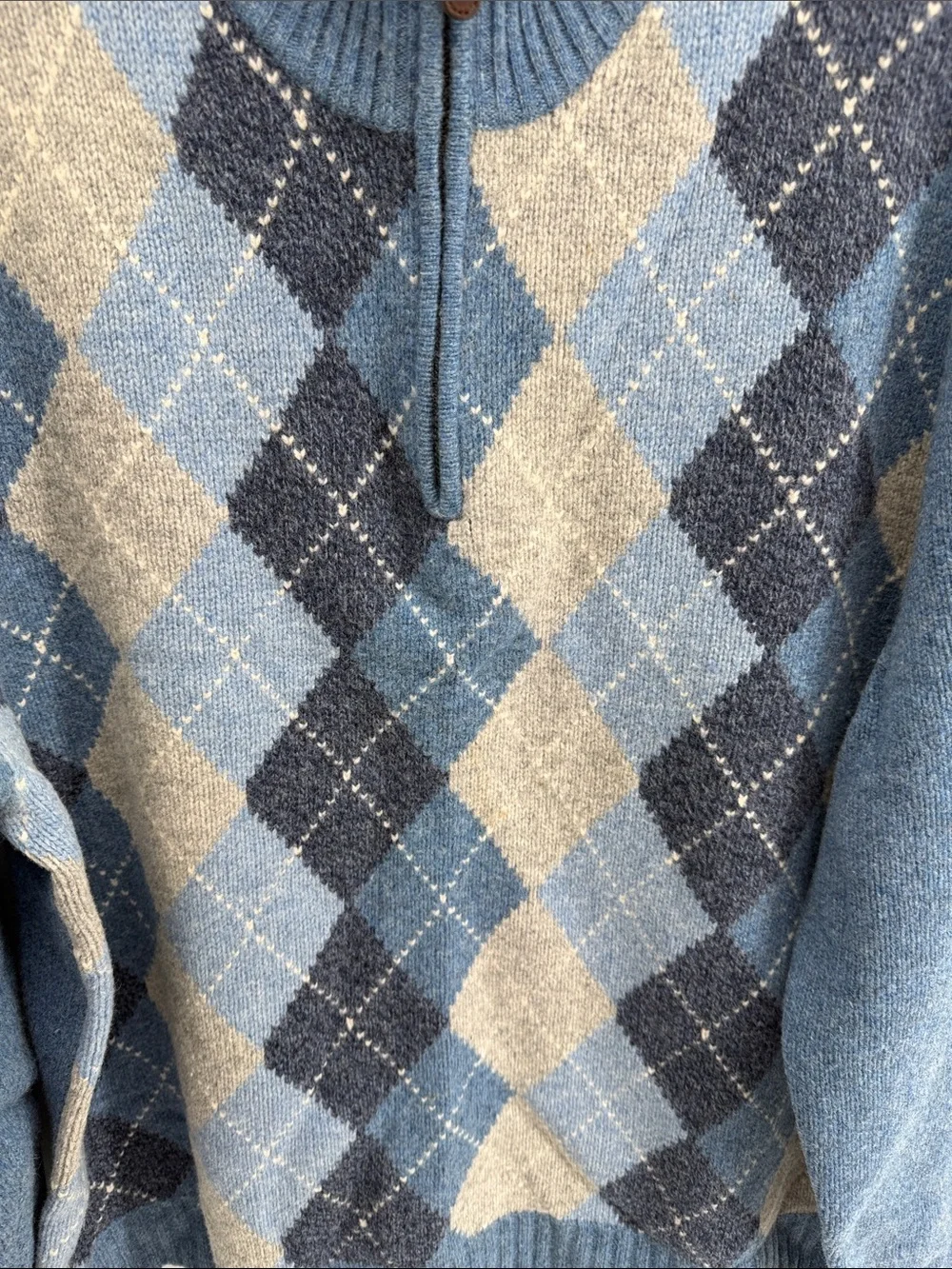 Vintage J. Crew 100% lambswool argyle pattern mock neck 1/4 zip knit sweater XL